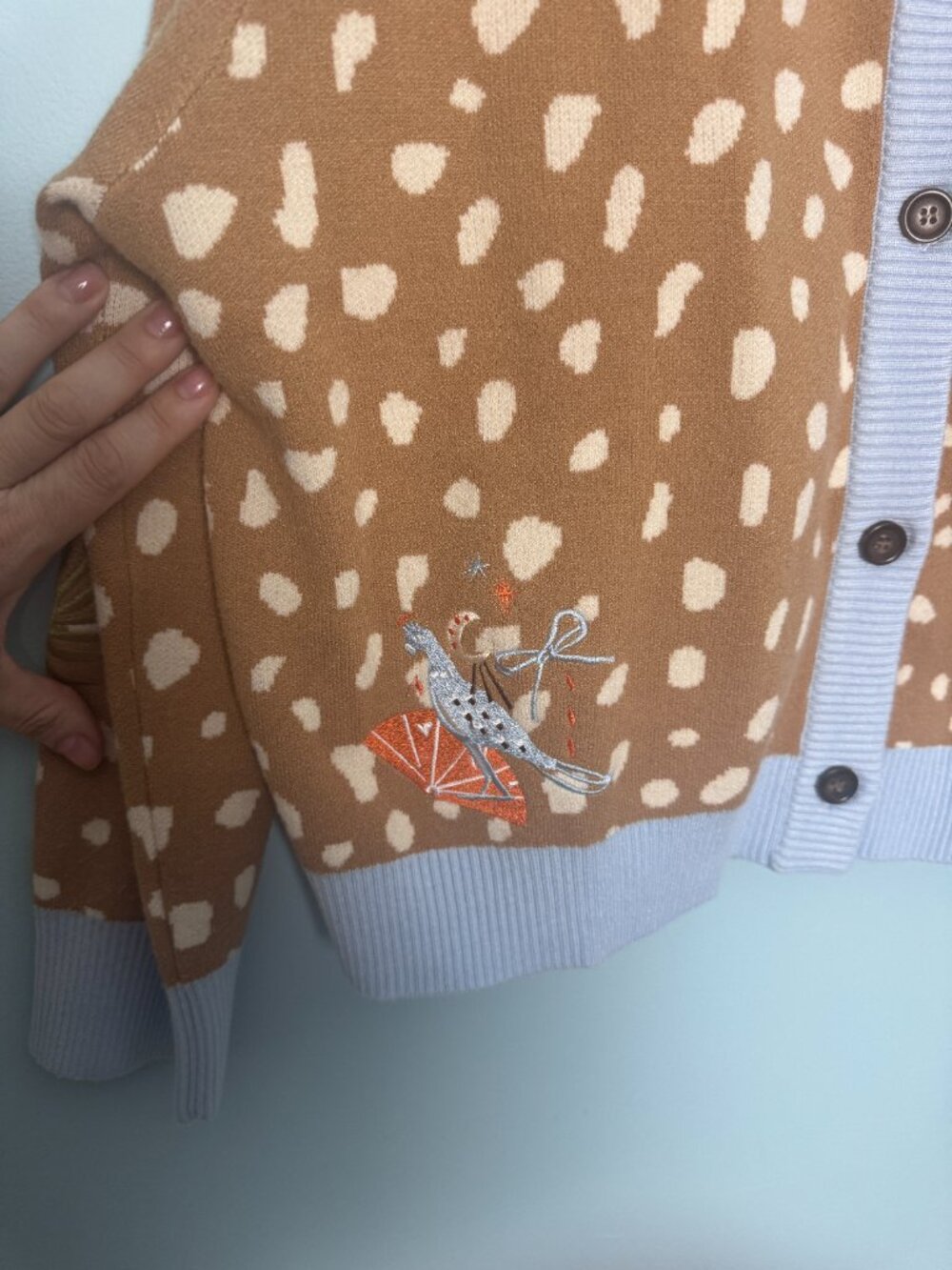 Never Fully Dressed XXLHollie Cardigan--fawn deer print & blue embroidered cardi - Picture 4 of 7